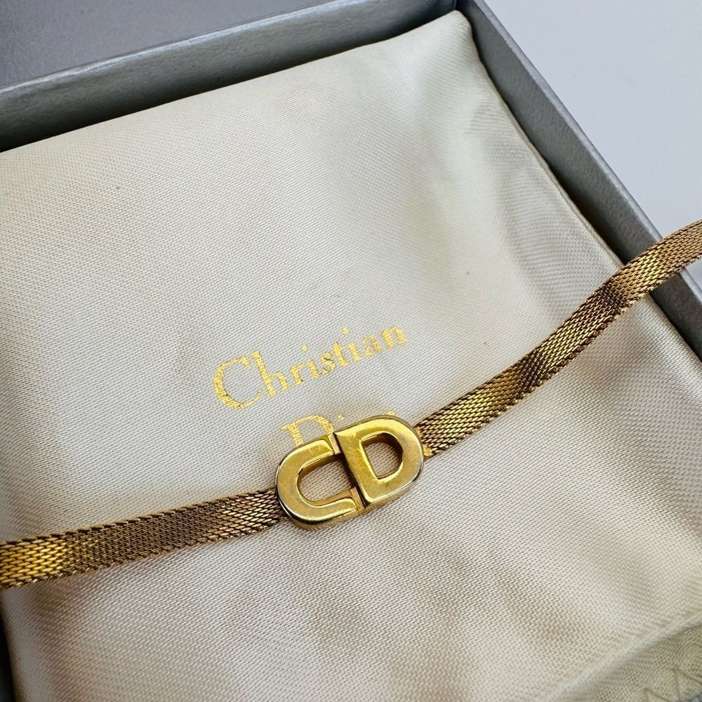 Dior Vintage Gold Mesh Bracelet with CD Logo